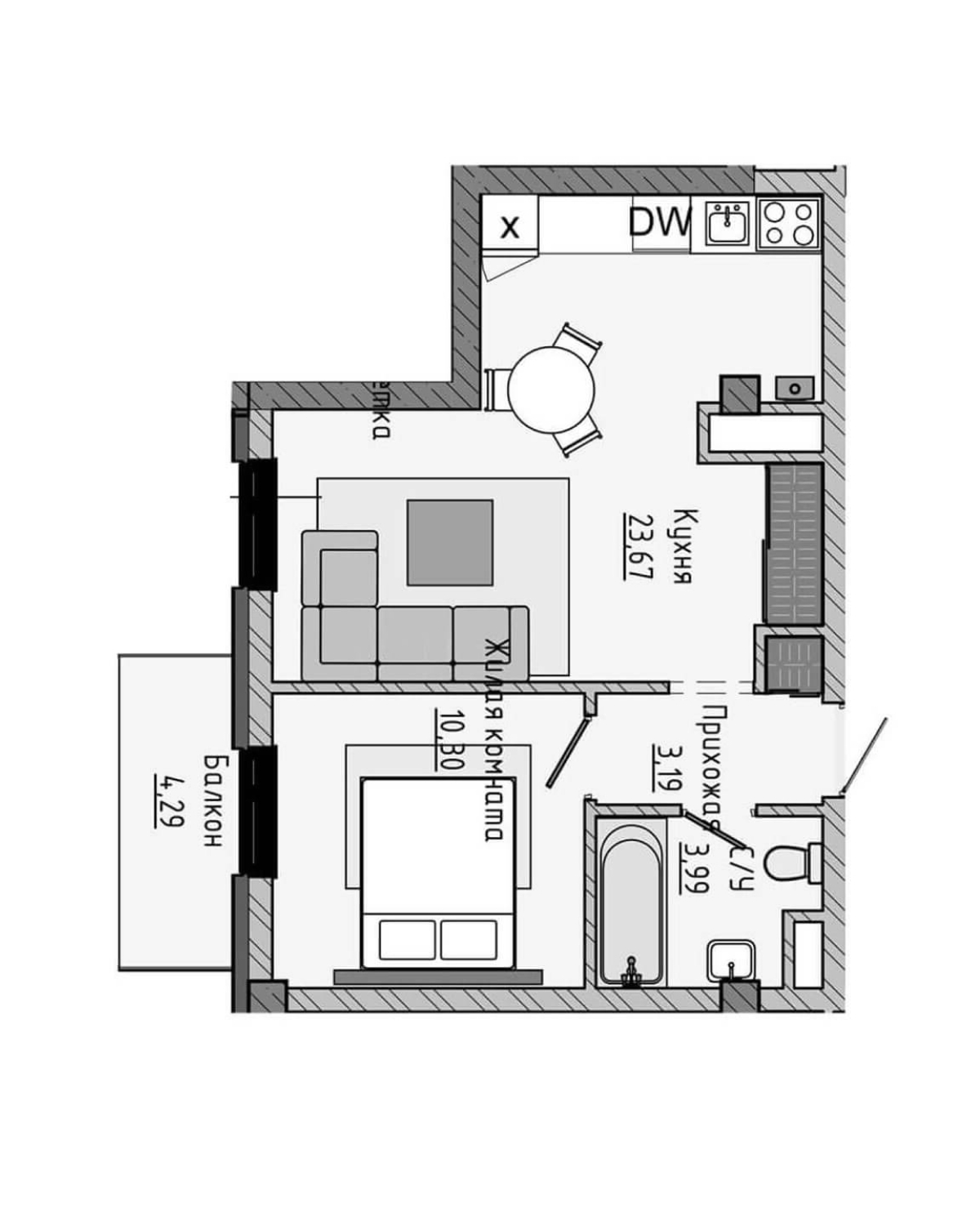План 45,44 м²