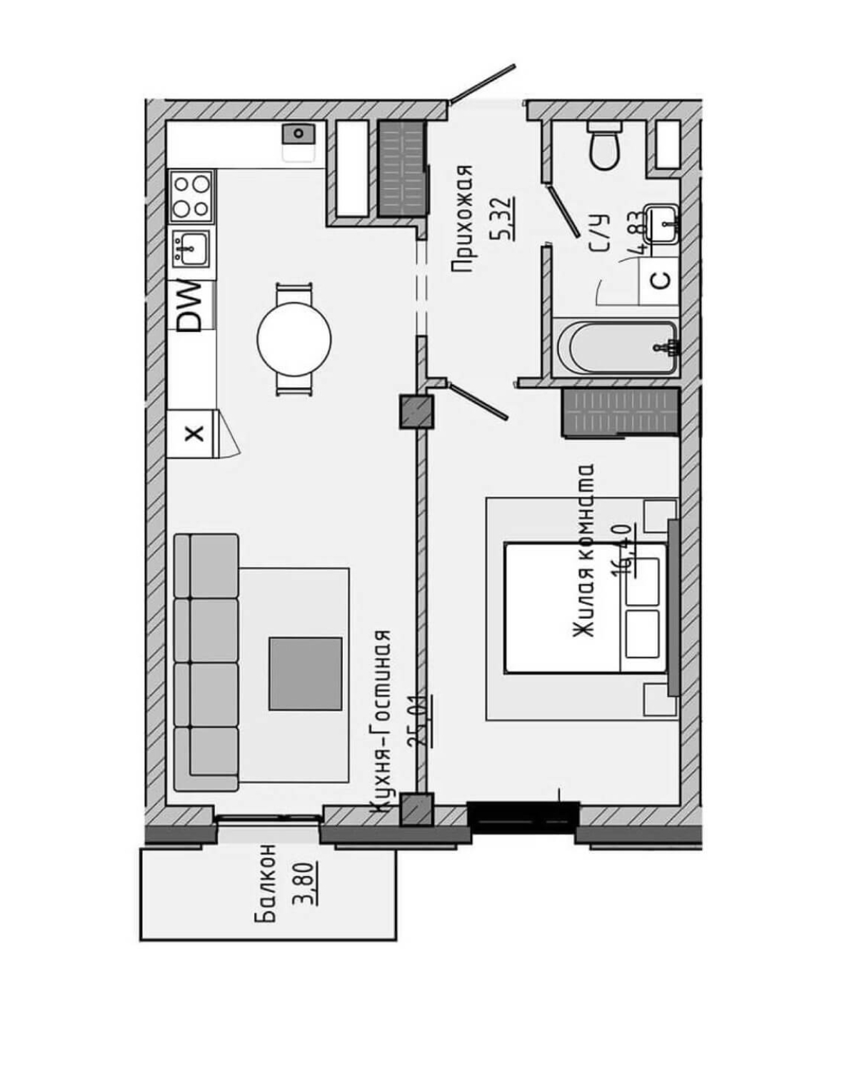 План 55,36 м²